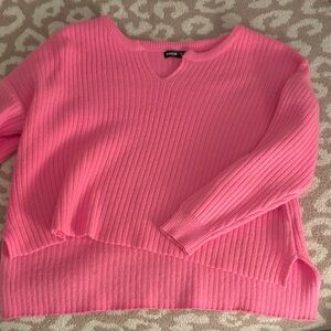 SHEIN Vibrant Pink V-Neck Sweater